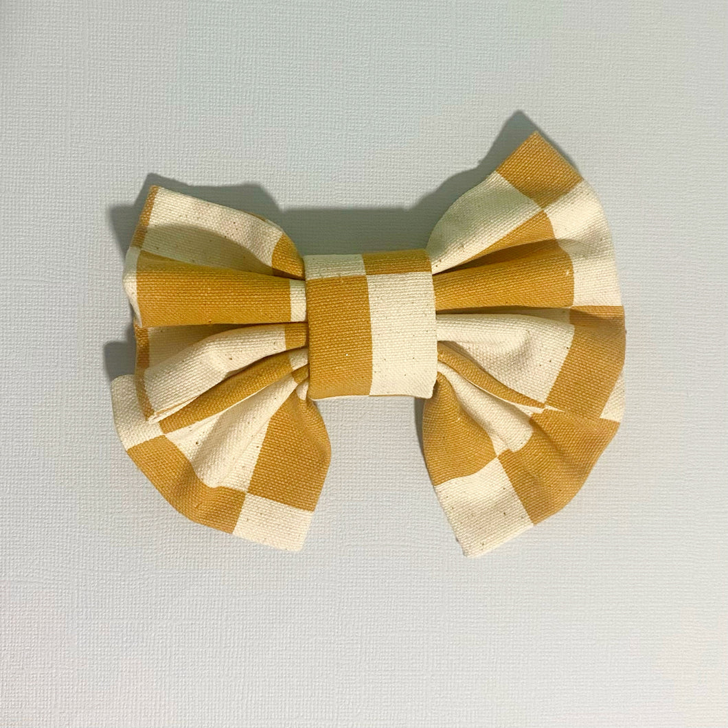 Brown Checkered Dog Bow